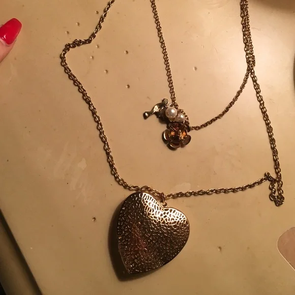 Forever 21 Jewelry Double Chain Heart Charm Necklace Poshmark